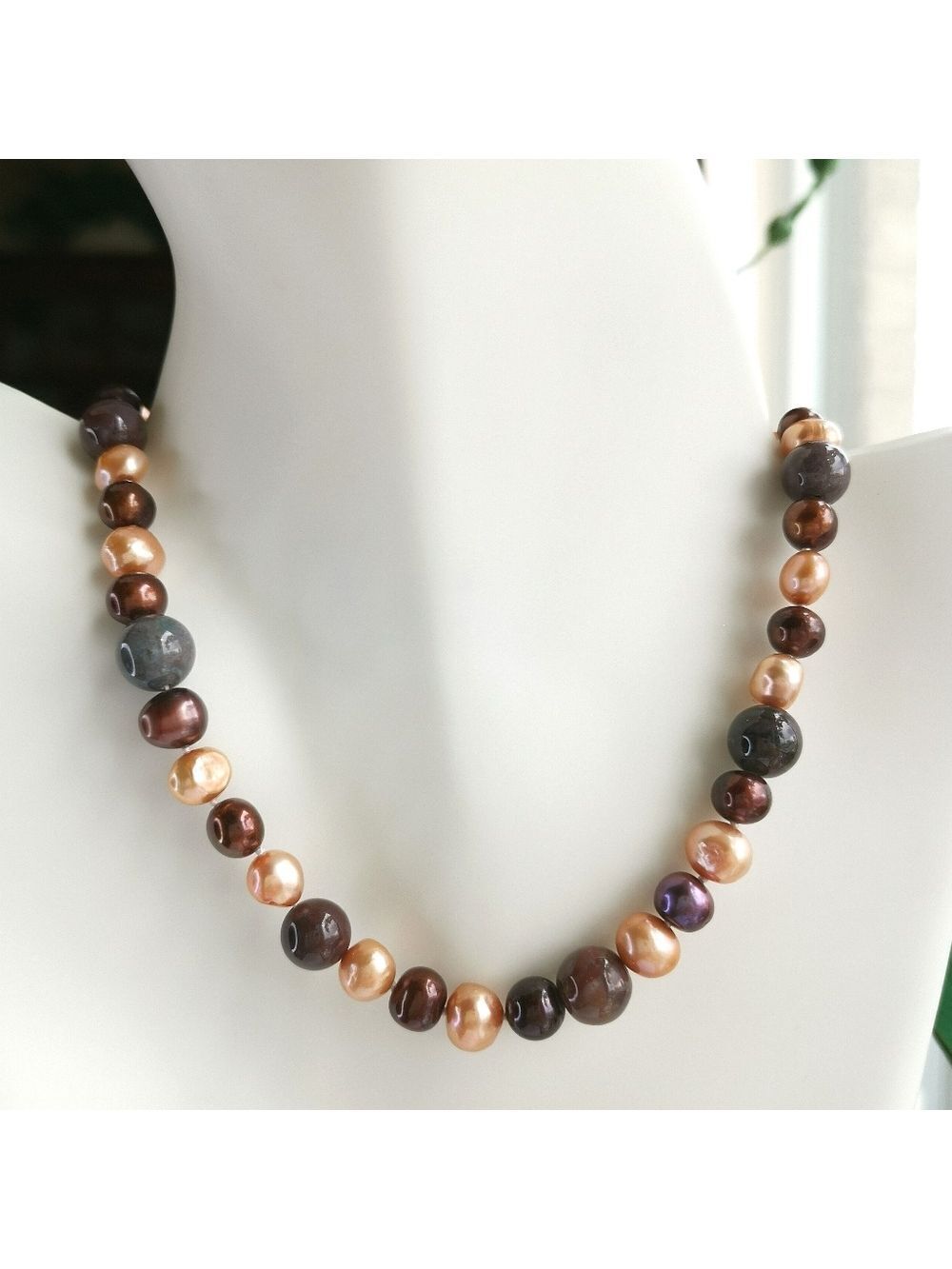 Brown Agate Freshwater Pearl Necklace